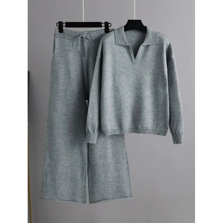 Womens Lounge Set Knit Matching Wide Leg Pants Women - Image 3