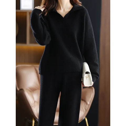 Womens Lounge Set Knit Matching Wide Leg Pants Women - Image 4