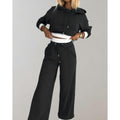 Women's Loungewear Set Cropped Hoodie and Wide Leg Pants with Drawstring - Image 1