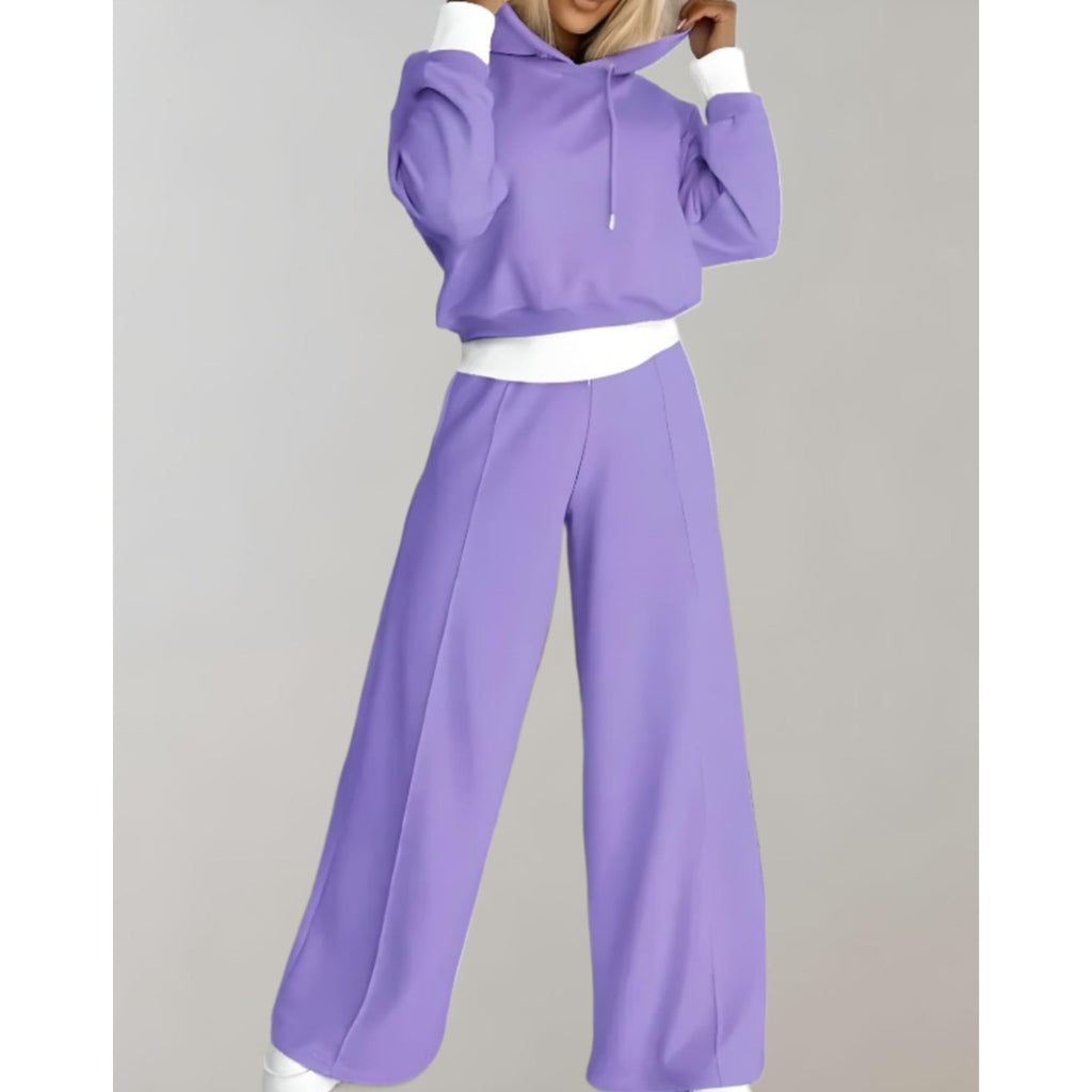 Women's Loungewear Set Cropped Hoodie and Wide Leg Pants with Drawstring - Image 2