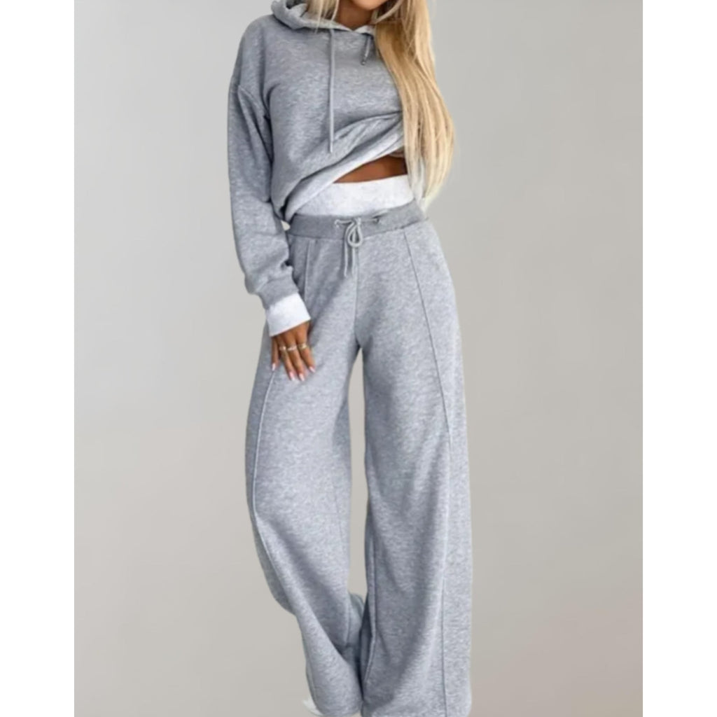 Women's Loungewear Set Cropped Hoodie and Wide Leg Pants with Drawstring - Image 3