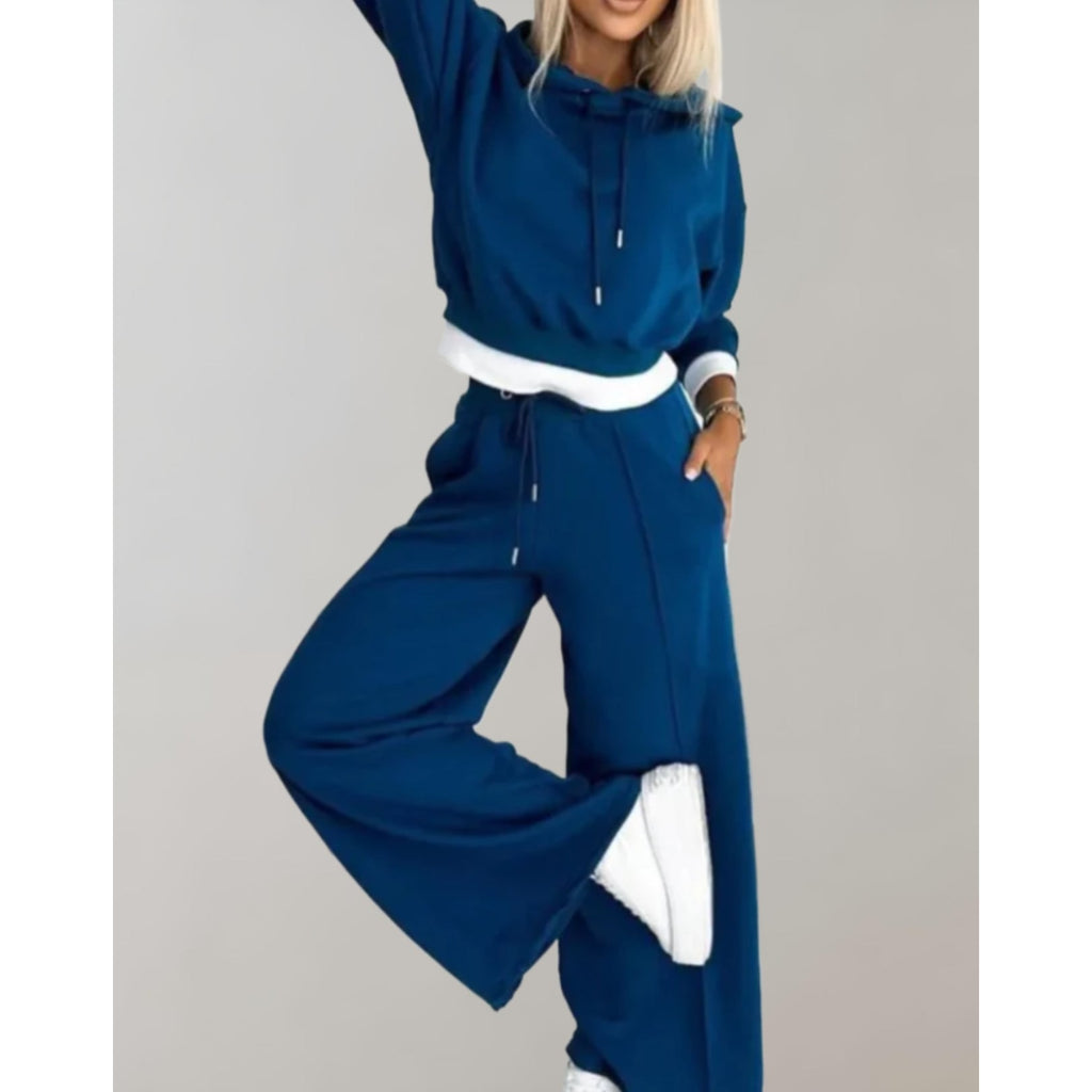 Women's Loungewear Set Cropped Hoodie and Wide Leg Pants with Drawstring - Image 4
