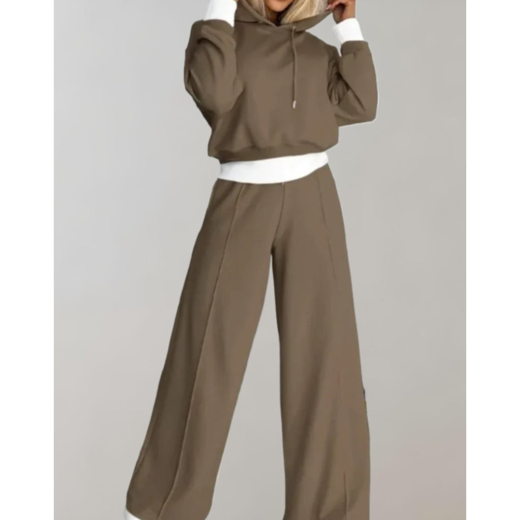 Women's Loungewear Set Cropped Hoodie and Wide Leg Pants with Drawstring - Image 5