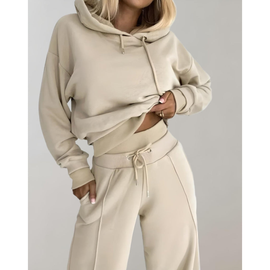 Women's Loungewear Set Cropped Hoodie and Wide Leg Pants with Drawstring - Image 6