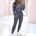 Women's Loungewear Set Cropped Sweatshirt Joggers with Ribbed Cuffs - Image 1