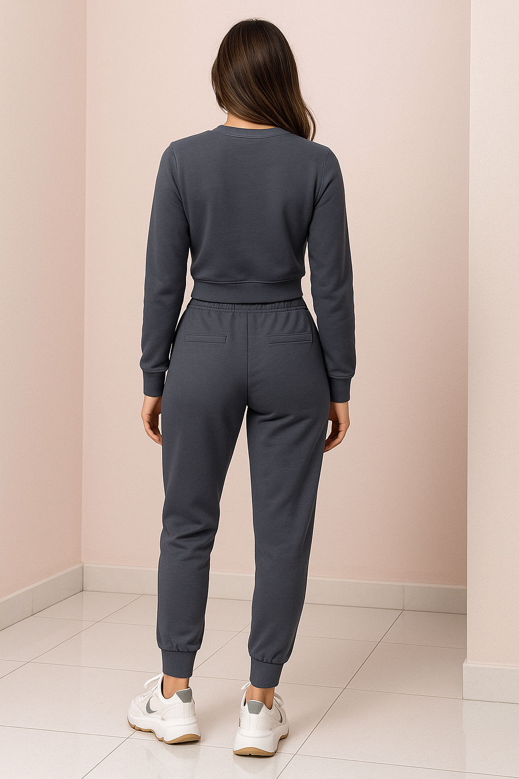 Women's Loungewear Set Cropped Sweatshirt Joggers with Ribbed Cuffs - Image 2