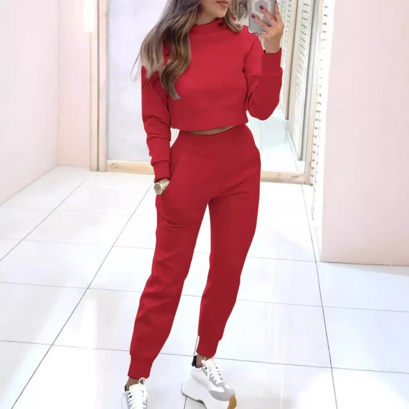 Women's Loungewear Set Cropped Sweatshirt Joggers with Ribbed Cuffs - Image 6