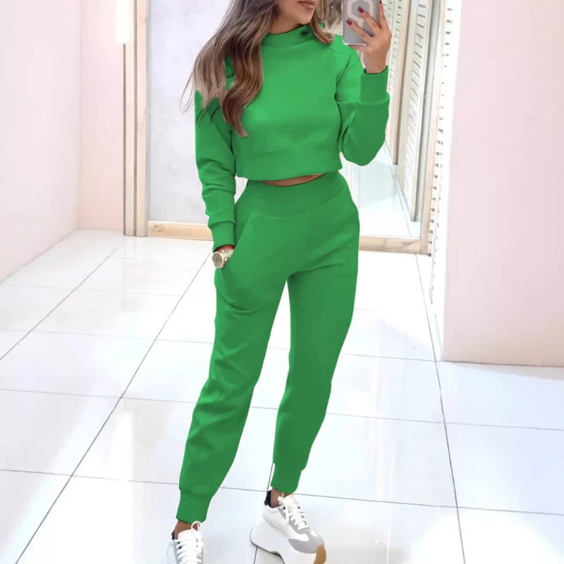 Women's Loungewear Set Cropped Sweatshirt Joggers with Ribbed Cuffs - Image 8