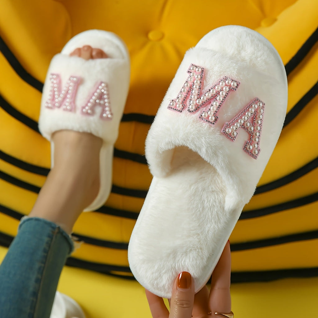 Women's Mama Faux Fur Slide on Open Toe House Slippers with Plush Footbed - Image 2