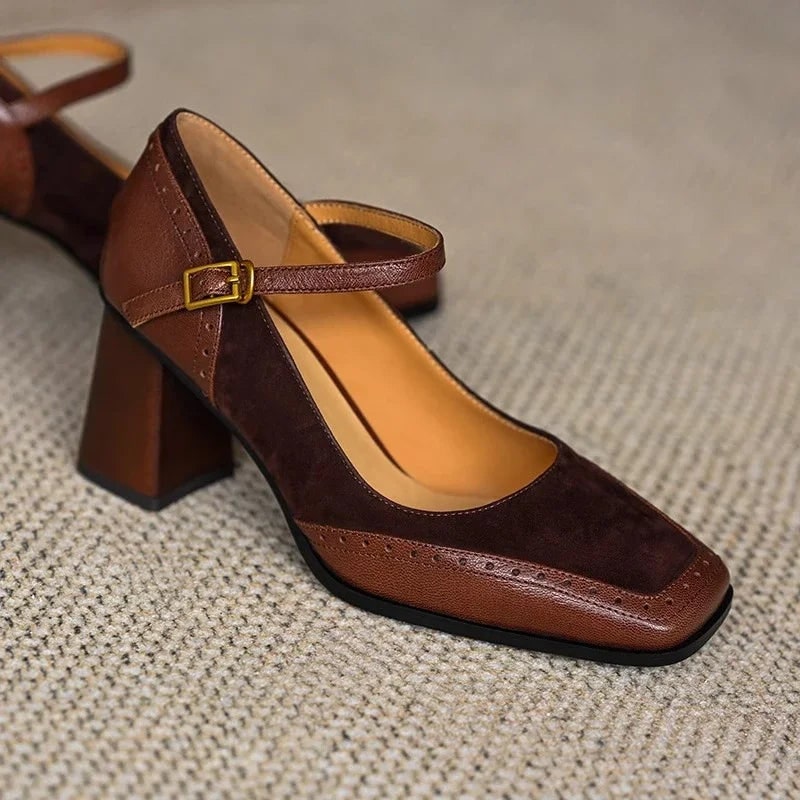 Women's Mary Jane Block Heel Pumps with Square Toe and Buckle Strap - Image 4