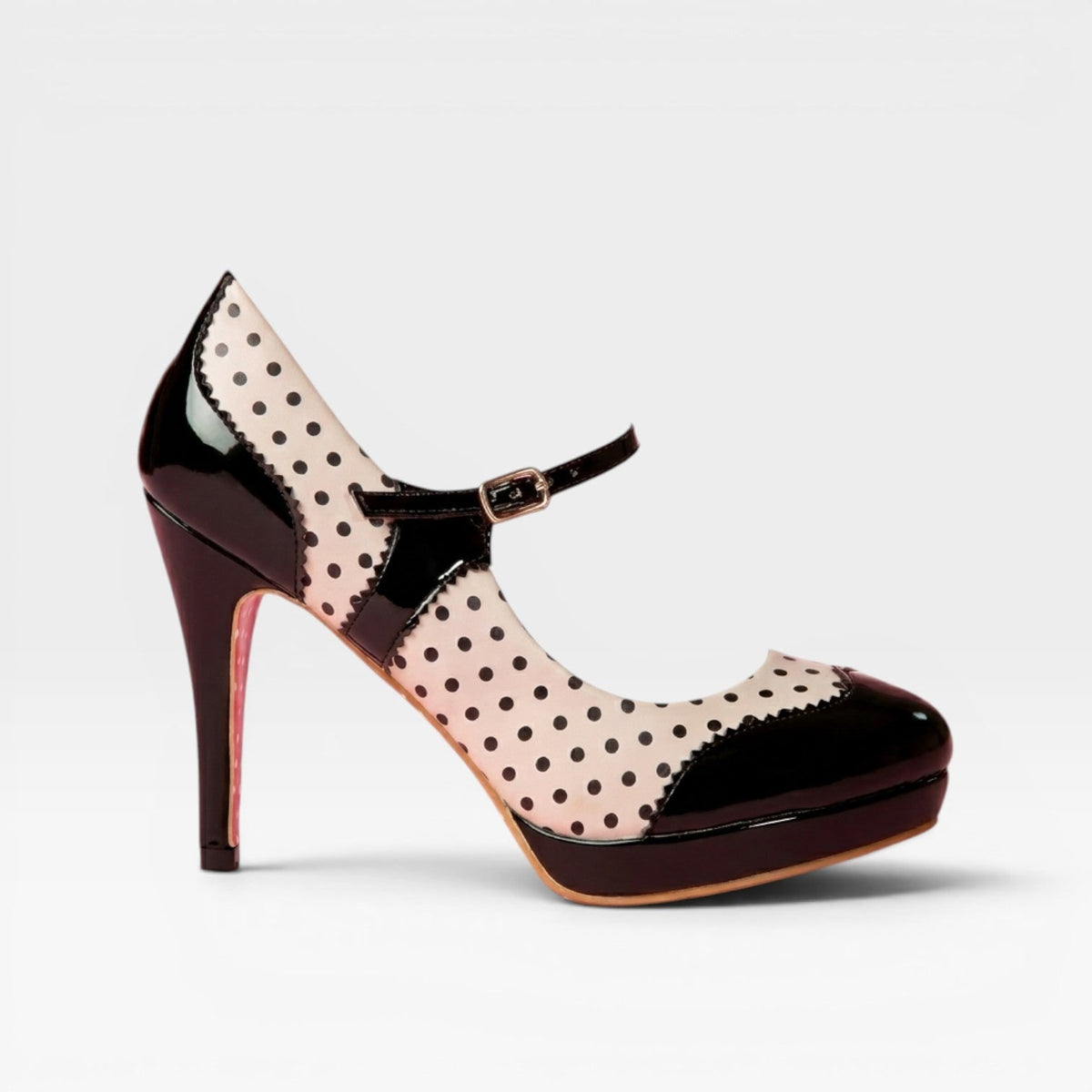 Women's Mary Jane Heels with Platform and Polka Dot Scalloped Buckle Pumps - Image 1