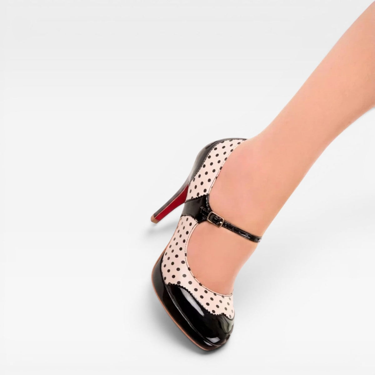 Women's Mary Jane Heels with Platform and Polka Dot Scalloped Buckle Pumps - Image 6