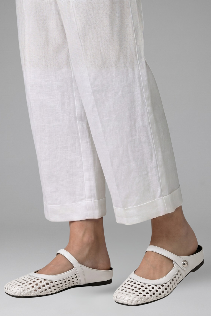 Women's Mary Jane Mules Slip on Flat Shoes with Woven Upper and Rhinestone Button - Image 7