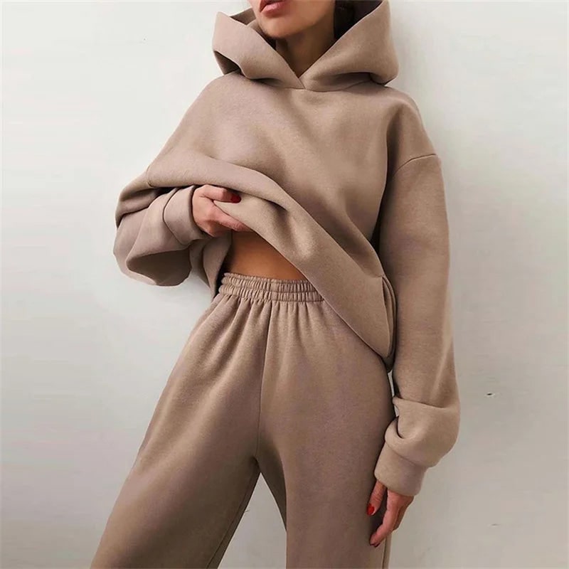 Women's Matching Sweat Set Tracksuit Pants Oversized Hoodie Two Piece Lounge - Image 1