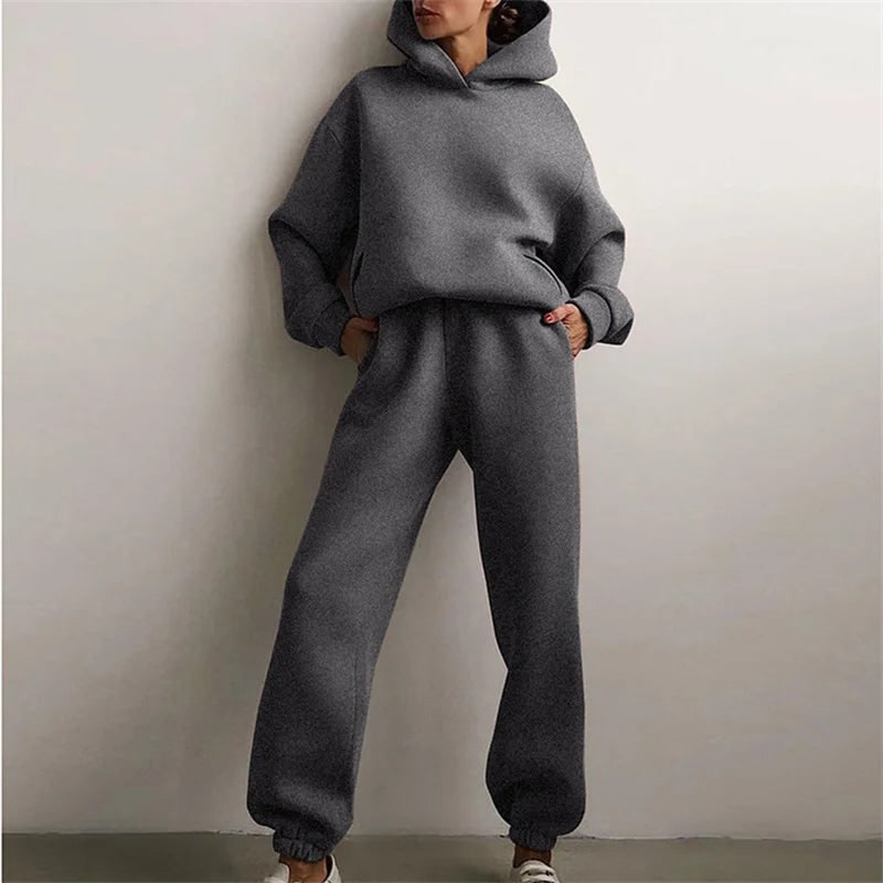 Women's Matching Sweat Set Tracksuit Pants Oversized Hoodie Two Piece Lounge - Image 2
