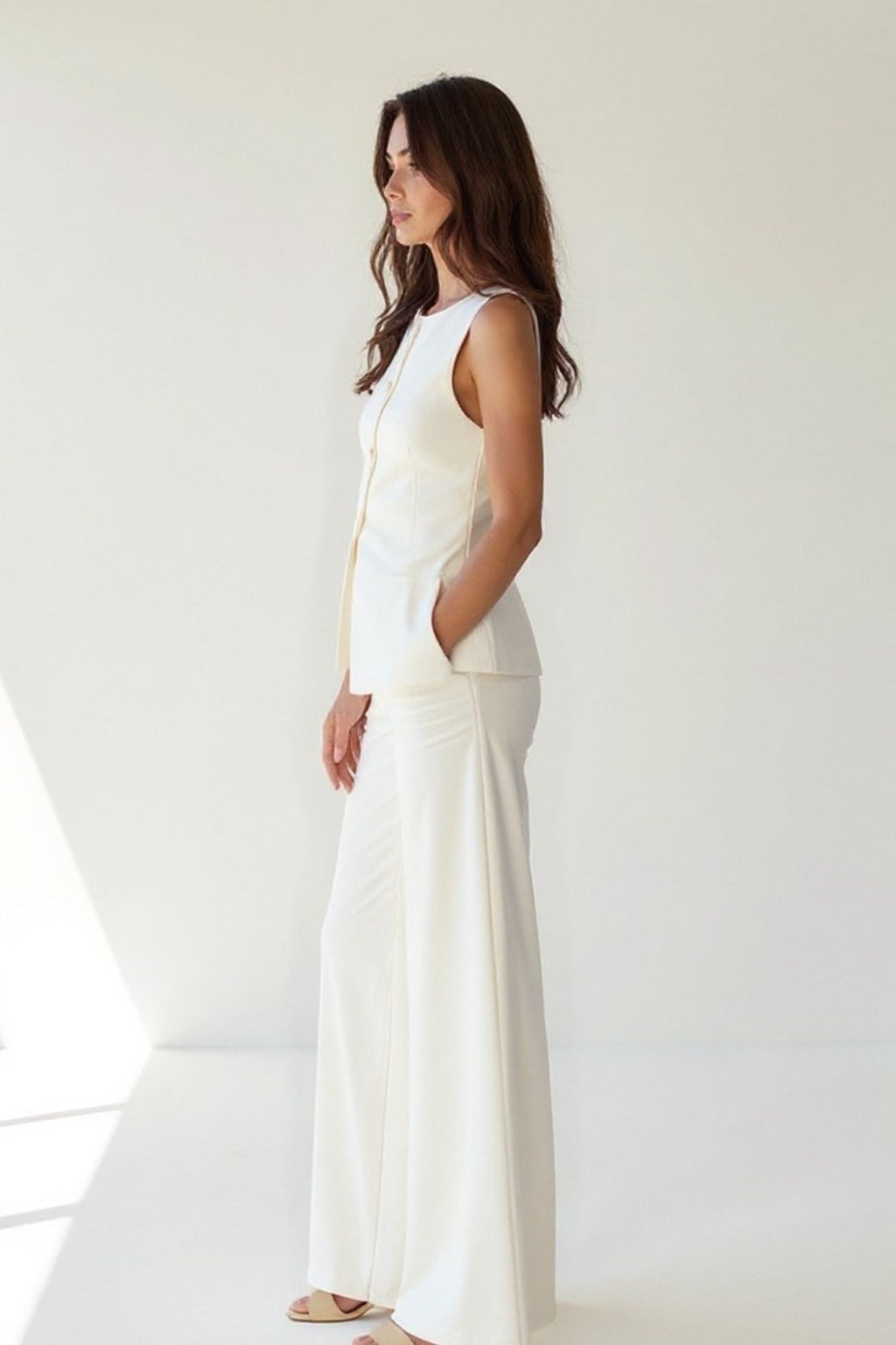 Women's Matching Vest and Pants Set with Tailored Sleeveless and Wide-Leg Trousers - Image 2