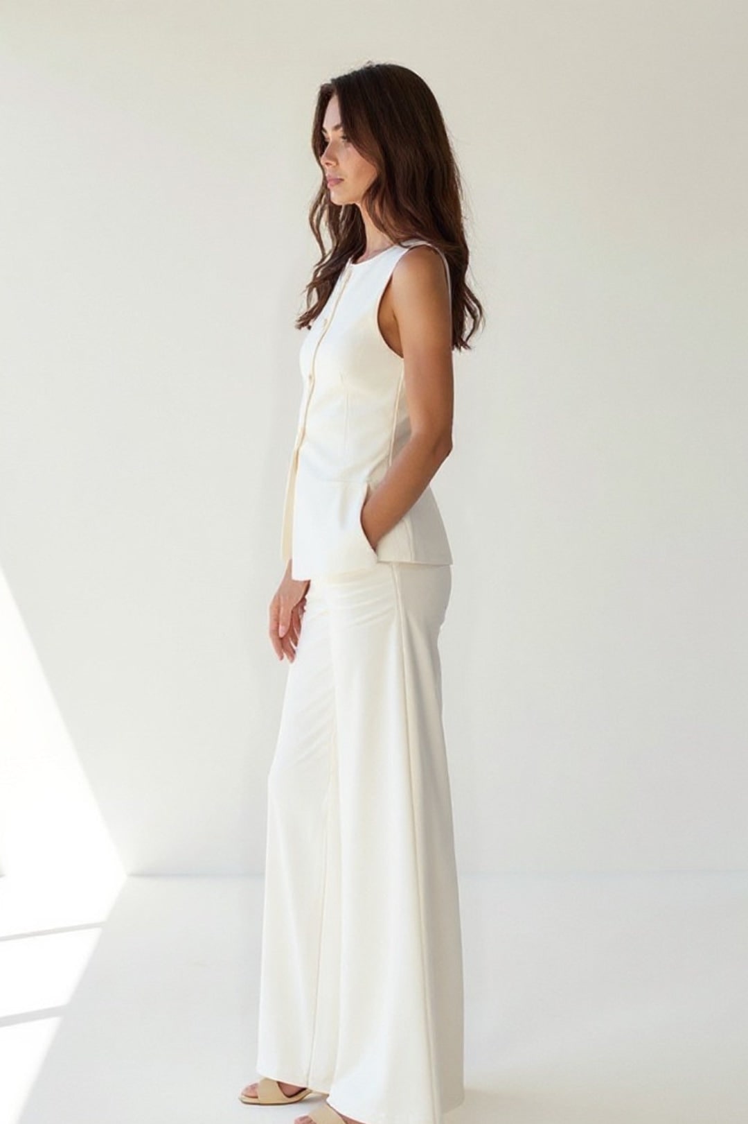 Women's Matching Vest and Pants Set with Tailored Sleeveless and Wide-Leg Trousers - Image 2