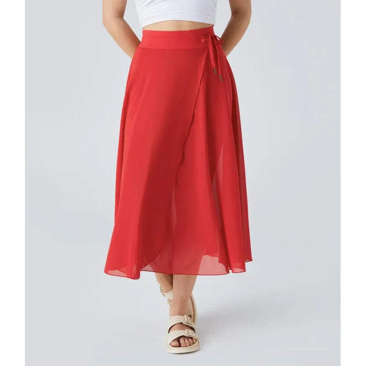 Women's Mesh Wrap Midi Skirt | High Waist Drawstring - Image 10