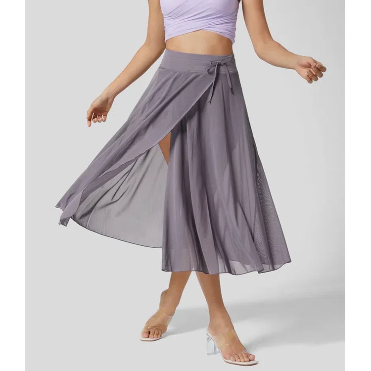 Women's Mesh Wrap Midi Skirt | High Waist Drawstring - Image 2