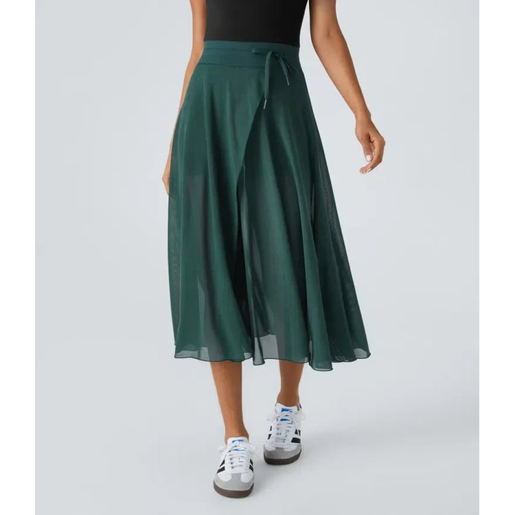 Women's Mesh Wrap Midi Skirt | High Waist Drawstring - Image 4
