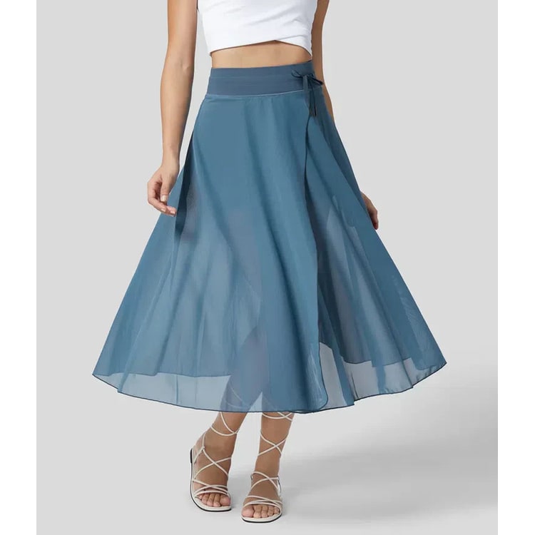 Women's Mesh Wrap Midi Skirt | High Waist Drawstring - Image 5