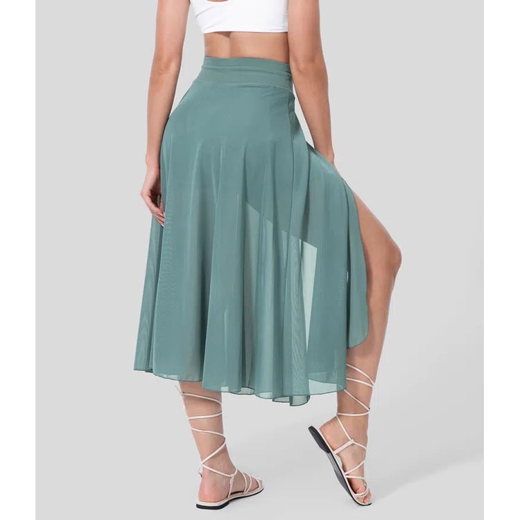 Women's Mesh Wrap Midi Skirt | High Waist Drawstring - Image 7