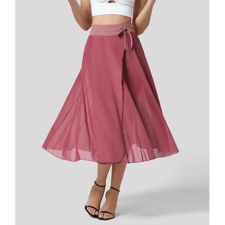 Women's Mesh Wrap Midi Skirt | High Waist Drawstring - Image 8