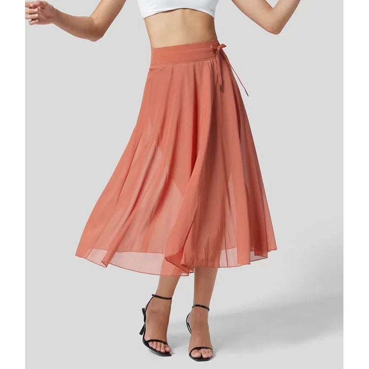 Women's Mesh Wrap Midi Skirt | High Waist Drawstring - Image 9