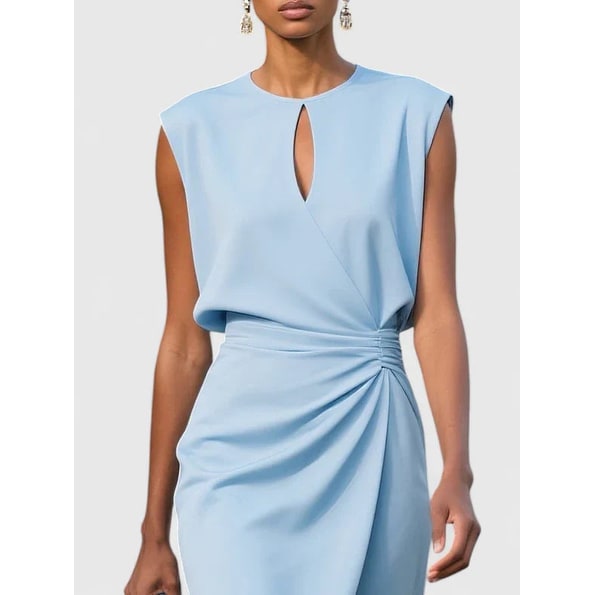 Womens Midi Dress Women Sleeveless Keyhole Neckline - Image 5