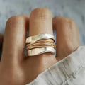 Women's Mixed Metal Band Ring Two-Tone Wire Wrapped Textured - Image 1