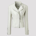 Women's Moto Biker Jacket Faux Leather with Quilted Shoulders and Asymmetrical Zip - Image 7