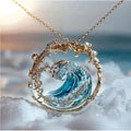 Women's Ocean Wave Pendant Necklace Crystal Accent Collarbone - Image 1