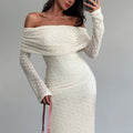 Women's Off Shoulder Maxi Dress Textured Knit Long Sleeve | Draped Neckline - Image 7