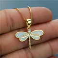 Women's Opal Dragonfly Pendant Necklace Gold Cubic Zirconia - Image 1