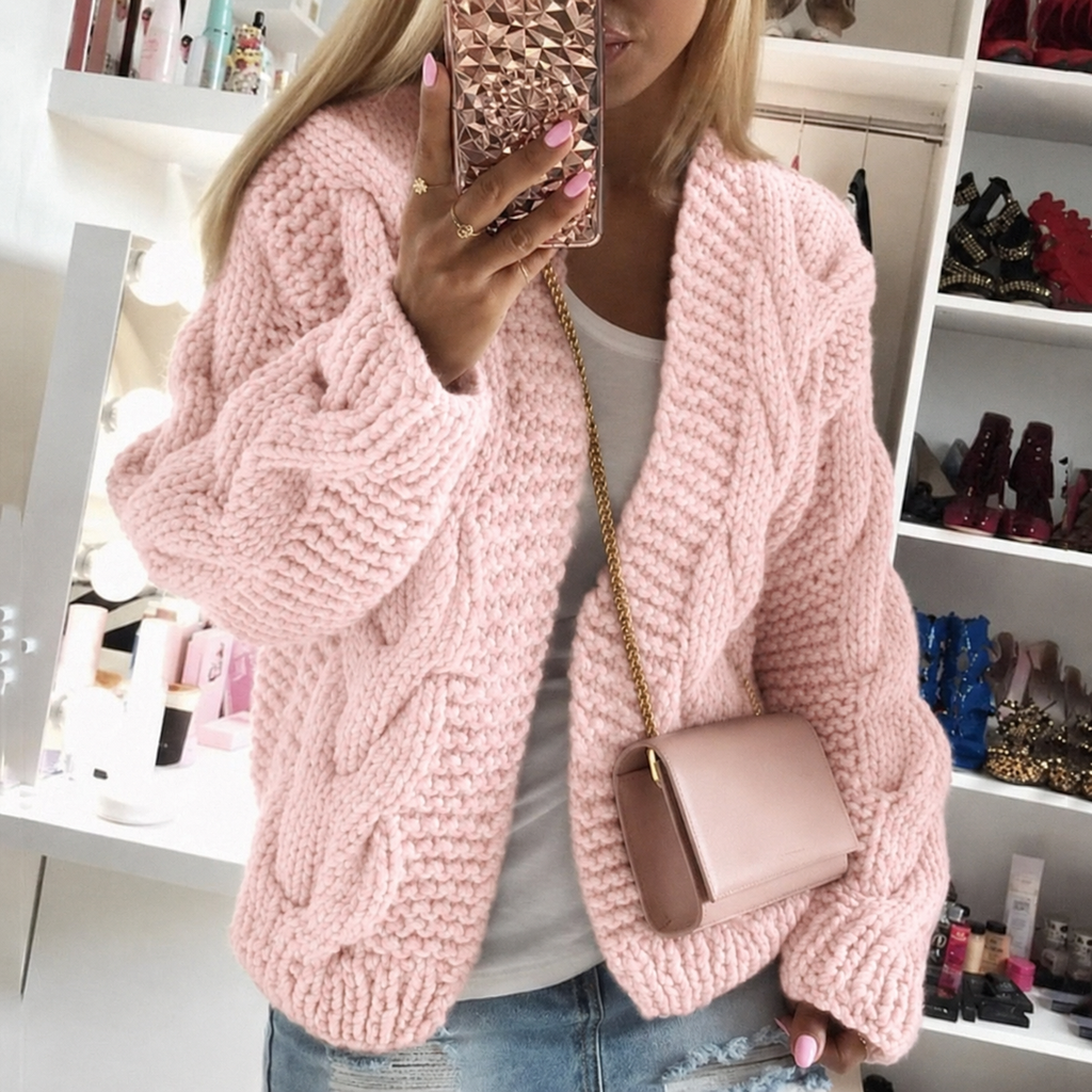 Women's Oversized Cable Knit Cardigan with Chunky and Open Front - Image 2
