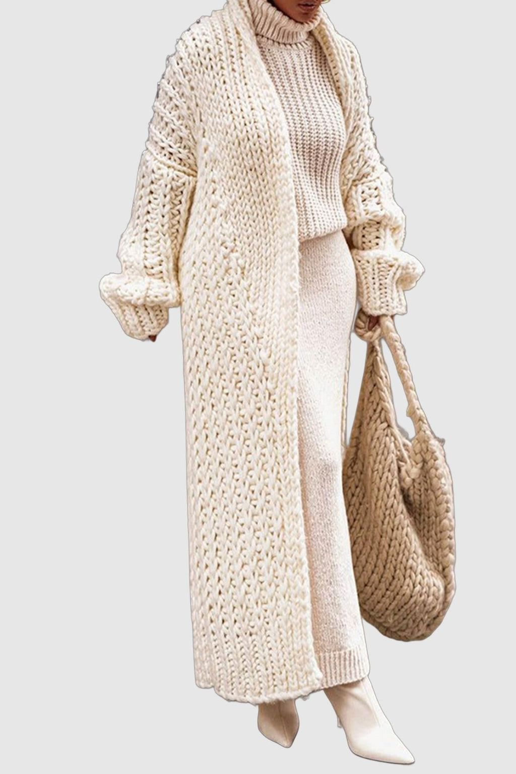 Women's Oversized Chunky Knit Cardigan Sweater with Open Front and Maxi Length - Image 2