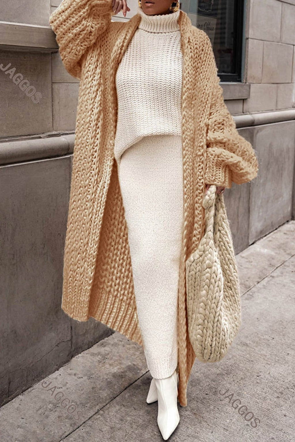 Women's Oversized Chunky Knit Cardigan Sweater with Open Front and Maxi Length - Image 6
