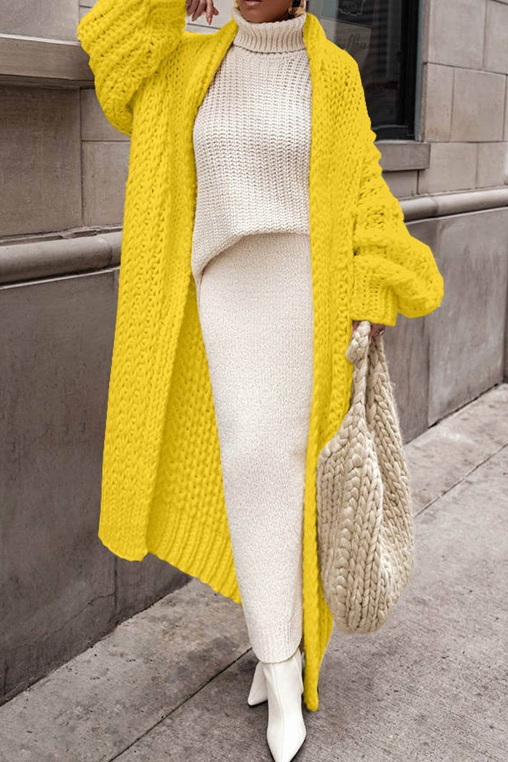 Women's Oversized Chunky Knit Cardigan Sweater with Open Front and Maxi Length - Image 8
