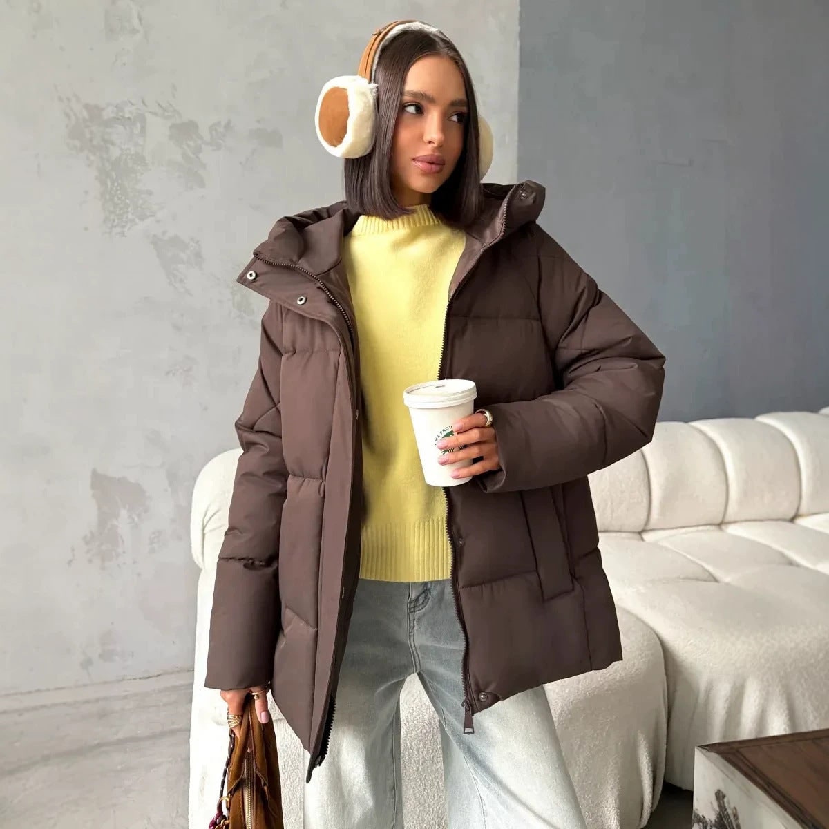 Women's Oversized Hooded Puffer Jacket with Quilted Detailing and Pockets - Image 3
