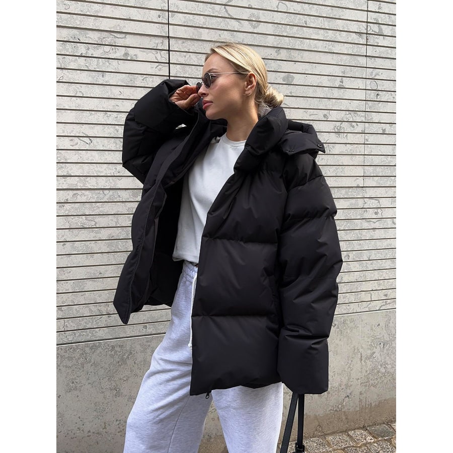Women's Oversized Hooded Puffer Winter Jacket with Quilted Design - Image 1