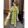 Women's Oversized Long Trench Coat with Belted Waist and Balloon Sleeves - Image 1