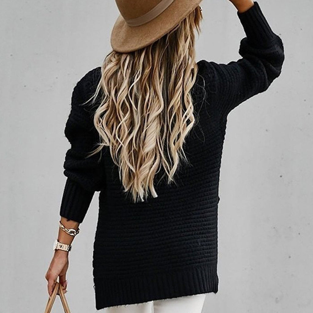 Women's Oversized Mock Neck Chunky Knit Sweater with Split Hem - Image 6