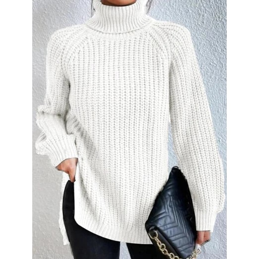 Women's Oversized Turtleneck Sweater with Chunky Knit and Side Slits - Image 2