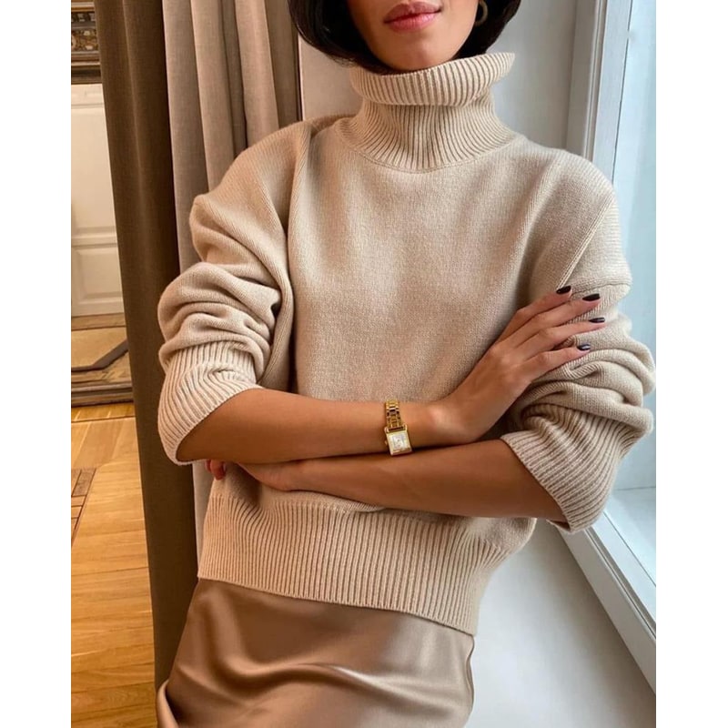 Women's Oversized Turtleneck Sweater with Ribbed Knit and Long Sleeves - Image 1