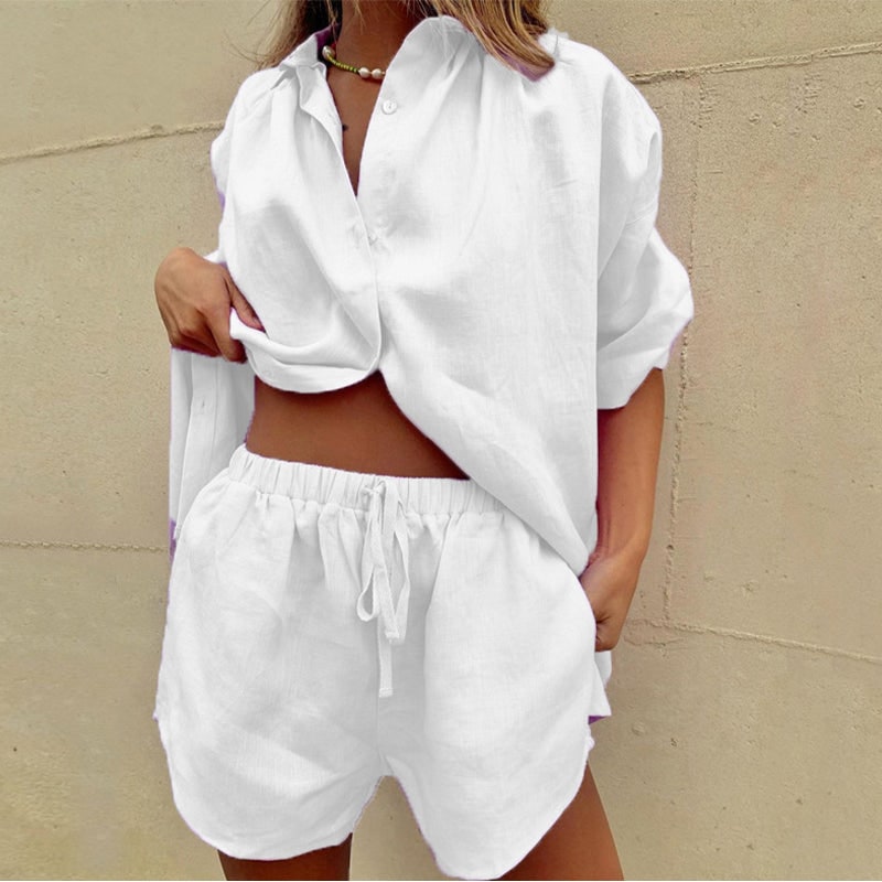 Women's Oversized Two Piece Matching Shorts Set | Button Front - Image 2