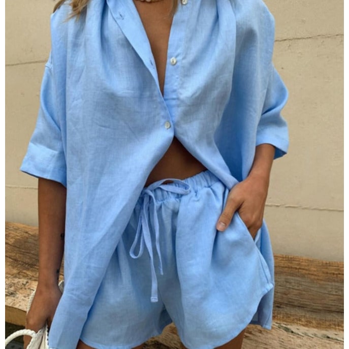Women's Oversized Two Piece Matching Shorts Set | Button Front - Image 5