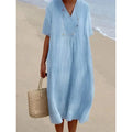 Women's Oversized V-Neck Short Sleeve Midi Dress Summer | Gathered Chest - Image 1