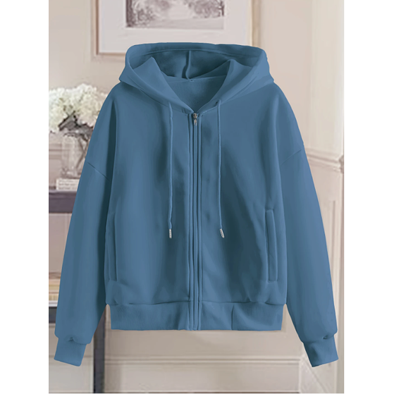 Women's Oversized Zip Up Hoodie with Drawstring and Functional Pockets - Image 3