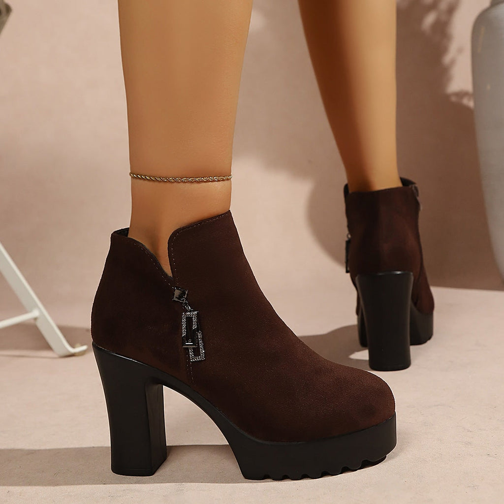 Women's Platform Ankle Boots with Block Heel and Chunky Sole Zipper Closure - Image 4