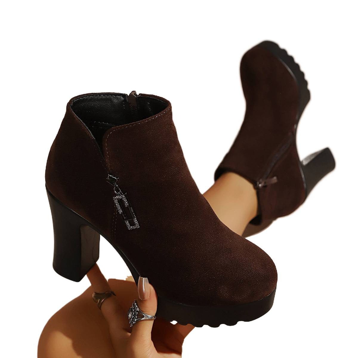 Women's Platform Ankle Boots with Block Heel and Chunky Sole Zipper Closure - Image 5